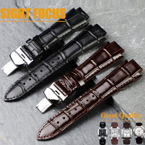 10mm(WOMEN) 14mm(MEN) Convex End Calfskin Leather Watch Band for Tissot t60 Butterfly Clasp Black Brown Strap Watch Accessories