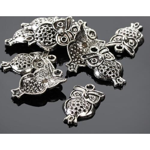 15x26mm Antique Silver Plated Owl Charm Pendants Fit European Necklace Made Pendants For Jewelry Making 50pcs/lot