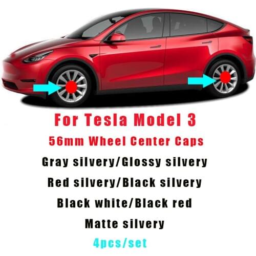 4Pcs/set 56mm Car Accessory Emblem Wheel Rim Center Caps Covers Red/black/silvery for Tesla Model 3 Car Styling XWC1385-01