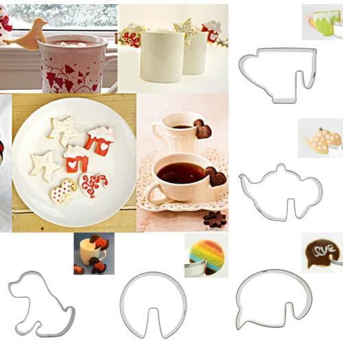 5pcs patisserie reposteria gateau Teapot Cup Dog Moldes Metal Cookie Cutter Fondant Cake Decor Pastry Candy Kitchen Accessories