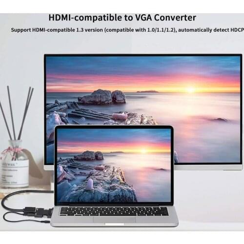HDMI-compatible Female to VGA Male Converter Adapter Support 1080P for PC Laptop TV Monitor Projector With 3.5mm Audio Cable