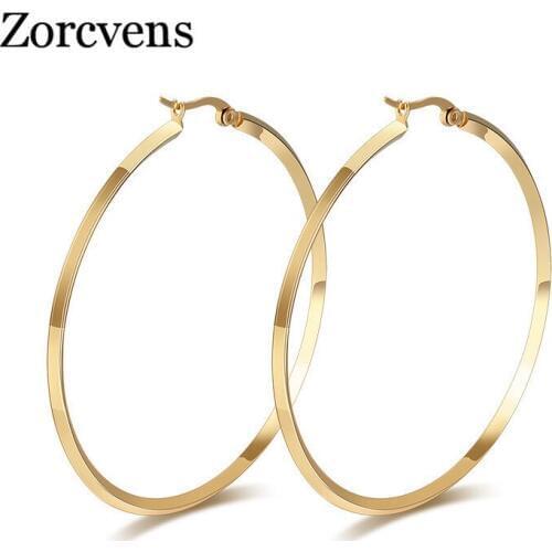 ZORCVENS Big Stainless Steel Jewelry Gold-color / Silver-Color Round Hoop Earrings for Women