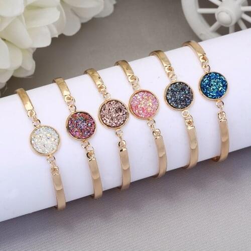 New Fashion Bracelet Sparkling Handmade Femme Bracelets Nature Stone Bracelet Big Druzy Stone Bezel Setting Large Tone Jewelry