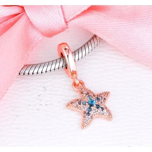 Beads fits for Necklaces Bracelets 100% 925 Sterling-Silver-Jewelry Sparkling Starfish Charms Free Shipping