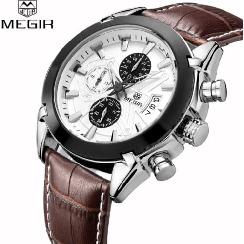 MEGIR Luxury Brand Military Watches Men Quartz Chronograph 6 Hands Leather Clock Man Sports Army Wrist Watch Relogios Masculino