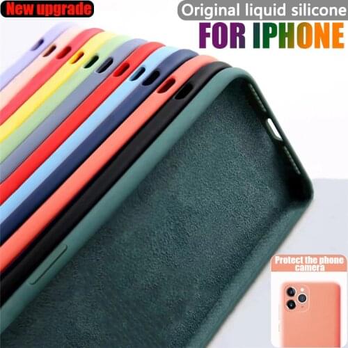 For iPhone 11 12 Pro X XR XS Max Case Luxury Original Liquid Silicone Soft Cover For iPhone 7 6 6S 8 Plus Shockproof Phone Case