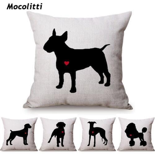 Black and White Pet Dog Print Throw Pillow Case French Bull Terrier Beagle Boston Terrier Boxer Dog Decoration Cushion Cover