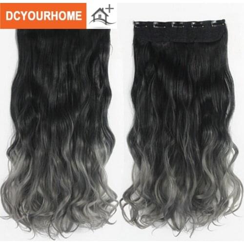 Womens Gray Ombre Color Curly Straight Clip on Hair Extensions Ponytail Hairpieces Hair Tail