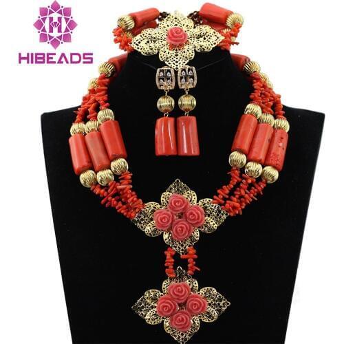 Dubai Bridal Jewelry Set African Jewelry Sets Flower Statement Necklace Set Wedding Coral Beads Jewelry Set Free Shipping ABL168