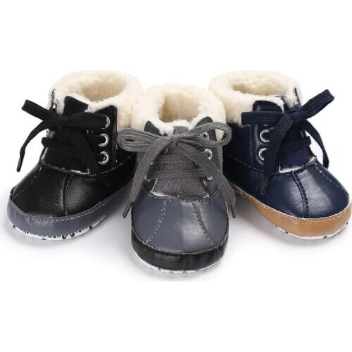 Brand New Newborn Baby Boy Girl Soft Sole Crib Shoes Warm Boots Anti-slip Sneaker PU Breathable Solid First Walkers
