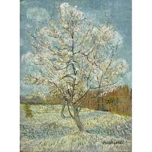 Reproduction Famous Artist Handmade Snow Landscape Oil Painting on Canvas Wall Artwork Peach Tee Van Gogh Canvas Pictures