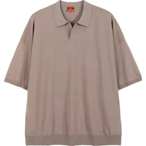 Korean Fashion All-Match Tops Mens Wear Summer Turn Down Collar Short Sleeve T-Shirt for Male 2021 Trend New