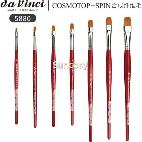 Da Vinci Watercolor Series 5880 CosmoTop Spin Paint Brush, Flat head, Extra Smooth Synthetic Fiber with Red Handle