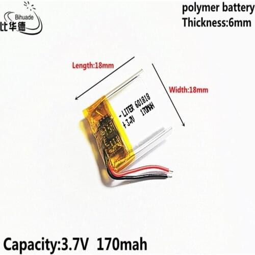 10pcs 3.7V 170MAH 601818 Lithium Polymer LiPo Rechargeable Battery For Mp3 headphone PAD DVD bluetooth camera