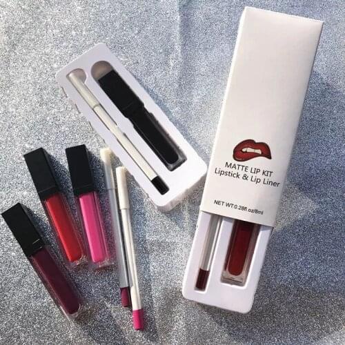 Custom Label New Arrival Lipstick&Lipliner Makeup Kit Long Lasting Pigmented Matte Liquid Lipstick Lip Liner Set Custom Label
