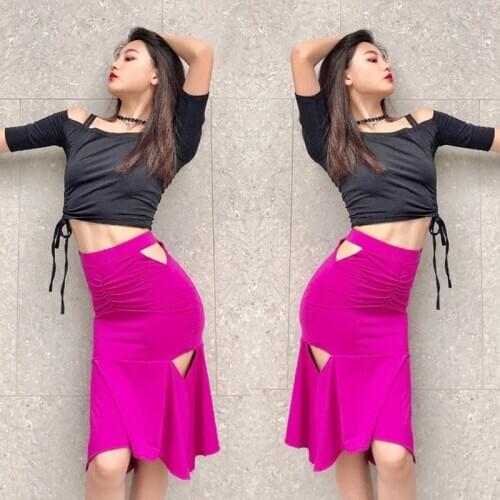 New Latin Dance Skirt Women Adult Hollow Sexy Black Skirts Latin Practice Clothes Samba Salsa Tango Performance Wear DNV14443