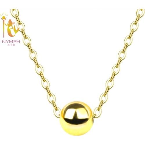 NYMPH Real 18K Gold Jewelry Necklace Solid Gold Ball Pendant Pure AU750 Chain for Women Fine Jewelry Wedding Gift D503