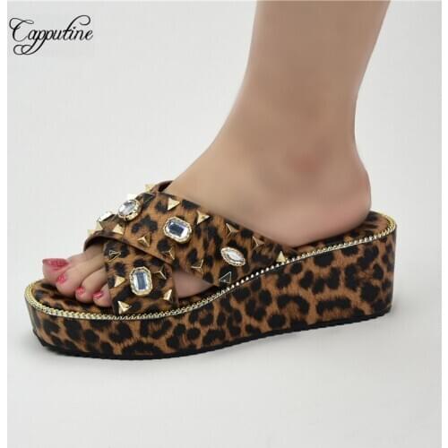Leopard Print Shoes African Wedges Heels Womens Platform Slippers Pumps Pantuflas Zapatos Se Mujer Chaussure 928-9 Height 5.5cm