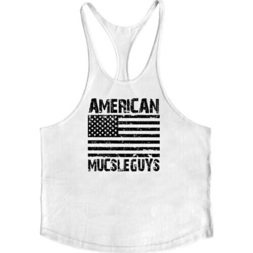 Fitness clothing gyms tank tops for men bodybuilding stringer muscle singlet cotton striped undershirt printed usa flag
