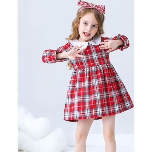 2 3 4 5 6 7 Years Girls Dress 2019 Autumn New Childrens Princess Plaid Dress for Girls Kids Ruffle Christmas Dress for Girls