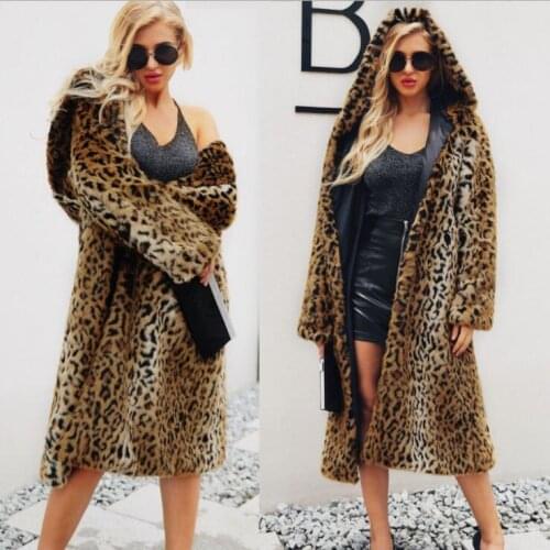 Hooded Autumn faux mink leather jacket womens winter Leopard fur leather coat women slim long jackets jaqueta de couro fashion