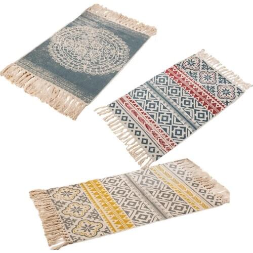 Hemp Cotton Bohemian American Style Carpet Mat Living Room Bedroom Bedside Mat Retro Celebrity Tassel Blanket Turkey Carpet 4