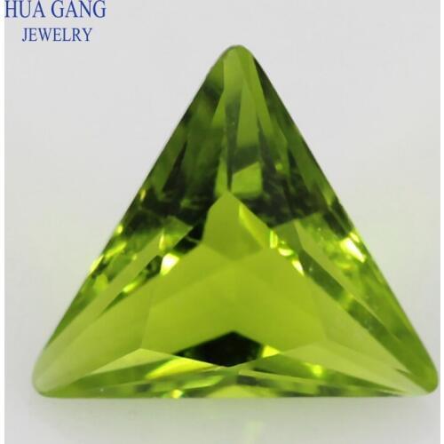 Peridot Triangle Shape Princess Cut Loose Glass Beads Synthetic Gems For Jewelry Size 3x3~8x8mm Free Shipping