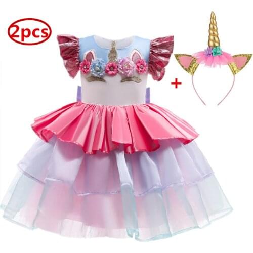 Unicorn Baby Princess Dress for Girl Lace Petal Elegant Party Wedding Girl Dress Baby Girls Clothes Halloween Cosplay Custumes