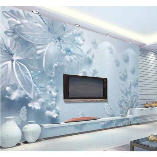 Custom Photo Wallpaper 3D Fresco Wall Sticker Pure Aesthetic Blue 3d Transparent Flower Butterfly TV Background Wall