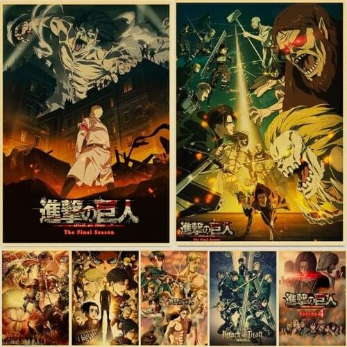 Japanese Classic Anime Attack on Titan Season 4 Poster Kraft Paper Prints and Posters Home Room Decor Art Wall Stickers