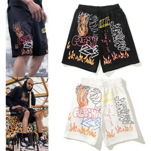 Flame graffiti casual sports shorts five-point pants 2021 new fashion street retro loose shorts men and women
