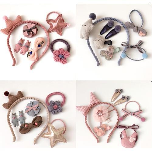 7pcs Cute Mickey Rabbit Bow Hair Accessories For Girls Lace Hair Clips Hair Band Headband Hair Star Princess Set