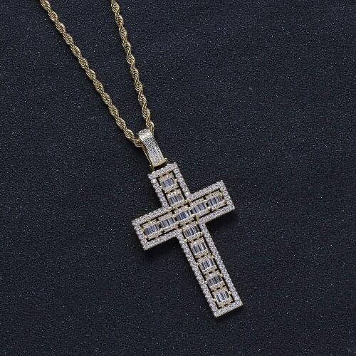 Rock Cross Bling Bling Brass Pendants Mirco Pave Prong Setting Hip Hop Jewelry For Man and Women CN303