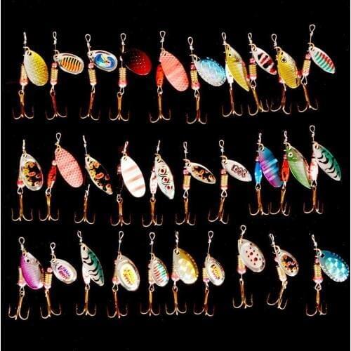 Hot 30pcs/lot Spinners Fishing Lure Mixed color/Size/Weight Metal Spoon Lures hard bait fishing tackle Free Shipping Atificial
