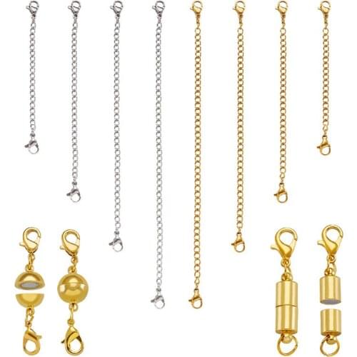 Mixed Color 304 Stainless Steel End Chain and Round & Column Brass Magnetic Clasps for Jewelry Making DIY Bracelet Neckalce