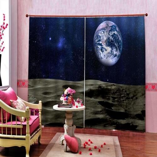 Modern Science Fiction Earth moon Starry Sky Curtain For Living Room Bedroom Blackout Window Drapes Indoor Decor Sets
