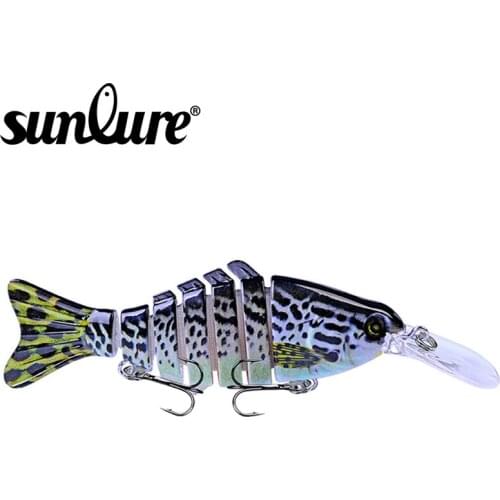 SUNLURE 7 Sections Fishing Lure 11.2cm-4.4"-0.497oz-14.09g Swimbait Fishing bait 6# Black Hook Fishing Tackle