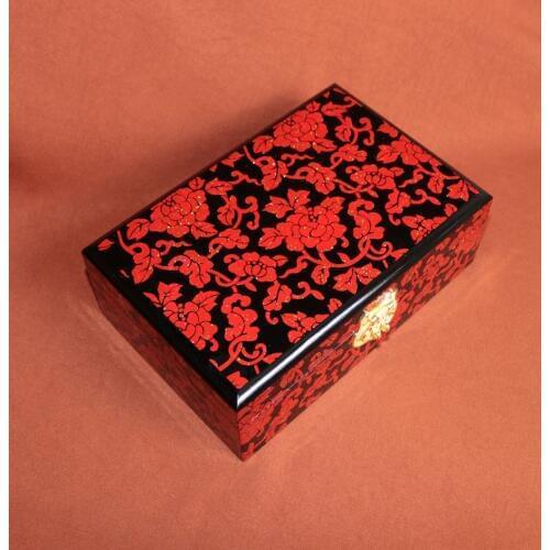 Traditional chinese lacquerware high quality wood jewelry storage box wedding decor bedroom desk organizer cosmetic case