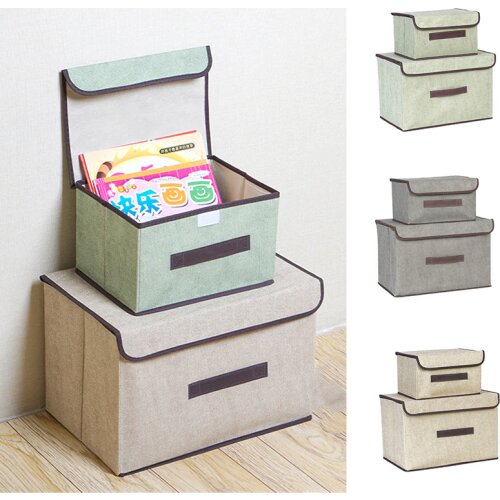 Non-Woven Storage Box with Lid Foldable Multi-purpose Storage Container Practical Organizer for Home Study Bedroom