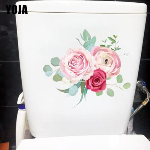 YOJA 24.9CM×22.5CM Fresh Rose Bouquet Wall Decor Home Toilet Sticker Delicate Flowers Wall Decal T1-2542