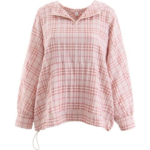 Womens Autumn Long Sleeve Plaid Hoodie Sweet Jacket Pullover Blouse Tunics Tops with Pockets for Girls