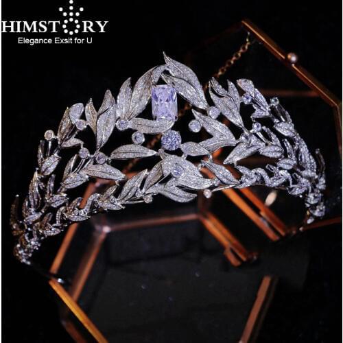 Himstory Gorgeous Clear Cubic Zircon Wedding Tiara Crown CZ Bridal Queen Princess Pageant Party Crown Hair Accessories Headband