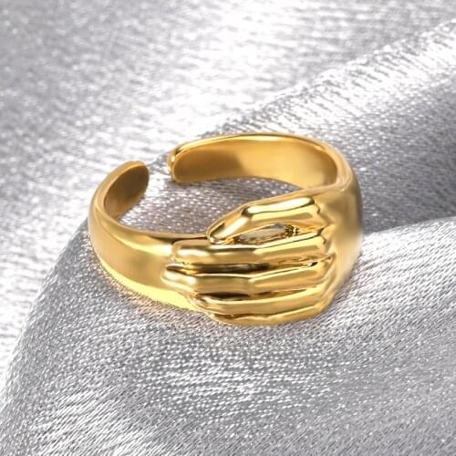 Romantic Love Hug Carved Hand Ring Creative Stainless Steel Adjustable Rings For Women Men Fashion Jewelry Gothic Accessories