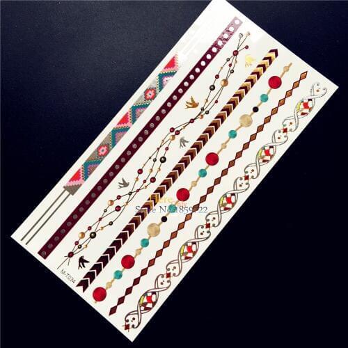 1PC New Fashion Bracelet Tattoo Body Art Temporary Tattoo Sticker Waterproof Gold Red Brown Metallic Tatoo Arm Leg Jewelry HGM34