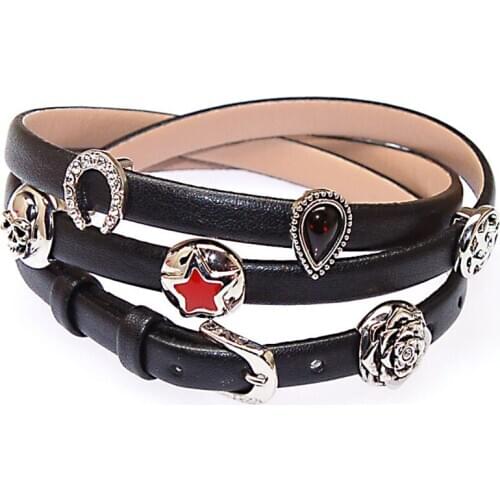 12pcs Wholesale Trendy Leather Double Bracelets For Women Silver Plated Crystal Charm Bracelet For Women Gifts Jewelry