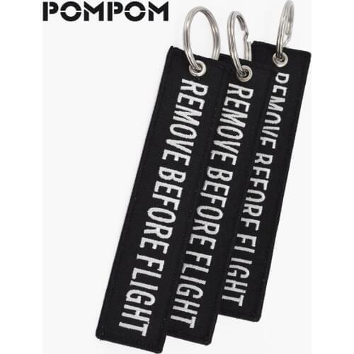 3 PCS/LOT REMOVE BEFORE FLIGHT Key Holder OEM Keychain Black Embroidery Key Ring Chain Special Luggage Tag Label fob safety Tag