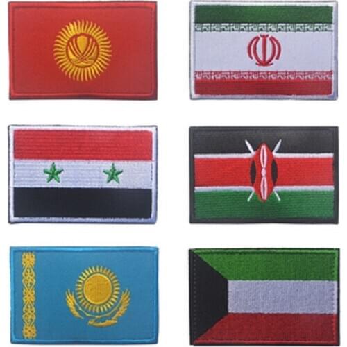 3D High Quality Embroidered Patches Loops And Hook Backpack Caps Patch Iran/Kazakhstan/Kenya/Syria/Kuwait Flag Patches Badges