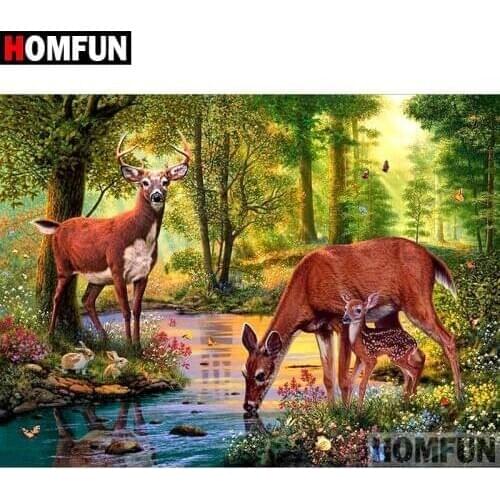HOMFUN Full Square/Round Drill 5D DIY Diamond Painting "Forest deer" Embroidery Cross Stitch 5D Home Decor Gift A08439