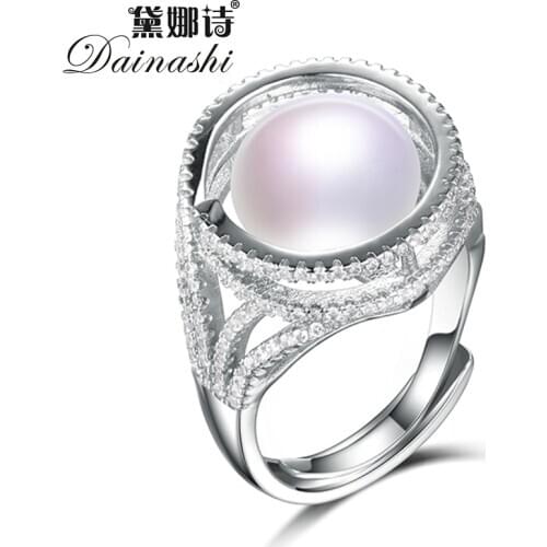 Dainash Luxury 100% Genuine Freshwater Cultured Pearl Ring 925 Sterling Silver Gorgeous Crystal Zircon Ring Wedding Party Gift
