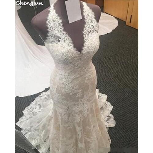 Chengjun Cheap Sexy Halter Mermaid Wedding Dress Bridal Gown